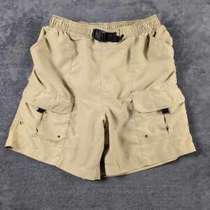 Sand N Sun Mens Tan Swim Trunks Front Cargo Pockets Size Clip to tighten Medium